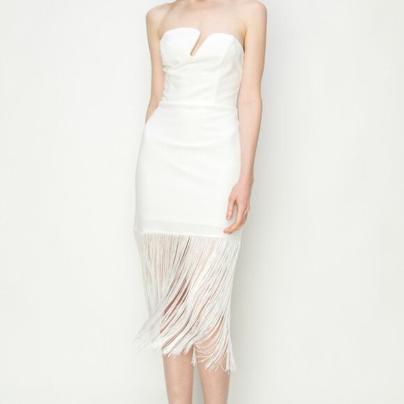 white fringe bodycon dress City Studios Juniors' Fringe Bodycon Dress - White